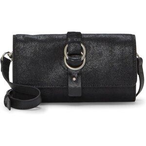 Black Luna Women's Leather Crossbody Wallet with Removable Strap and Magnet Clos
